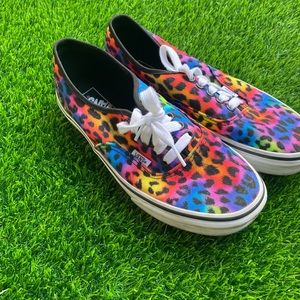 Never worn rainbow leopard Vans, perfect condition. Size womens 9, men’s 7.5.
